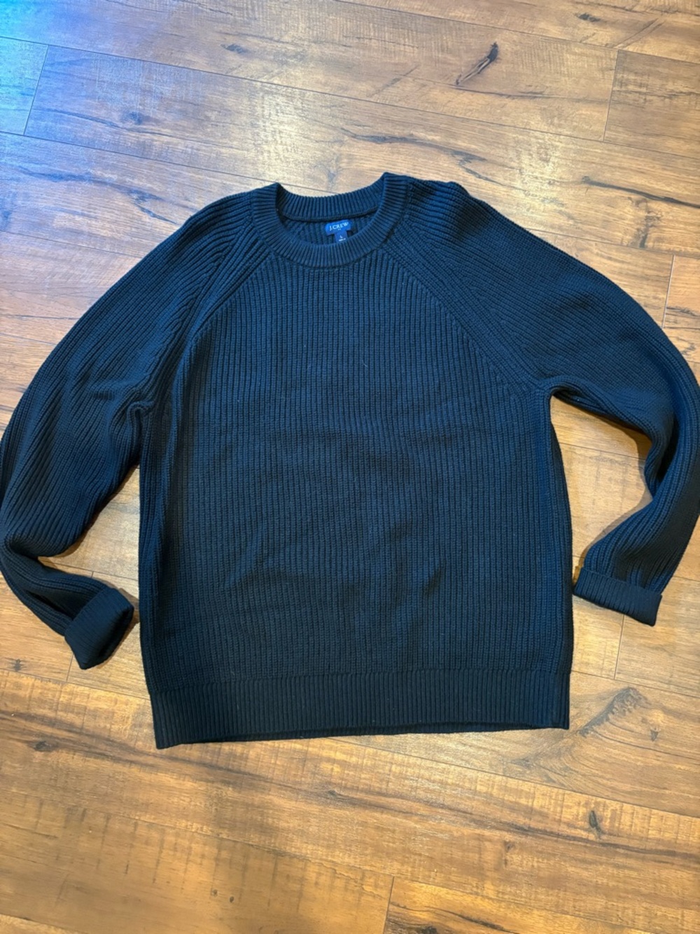 J Crew Minimalist Knit Sweater Crewneck Fisherman Rib Black Women's Large